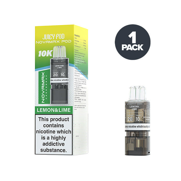 Lemon Lime Juicy Pod Novamax 10K Prefilled Pod and Box
