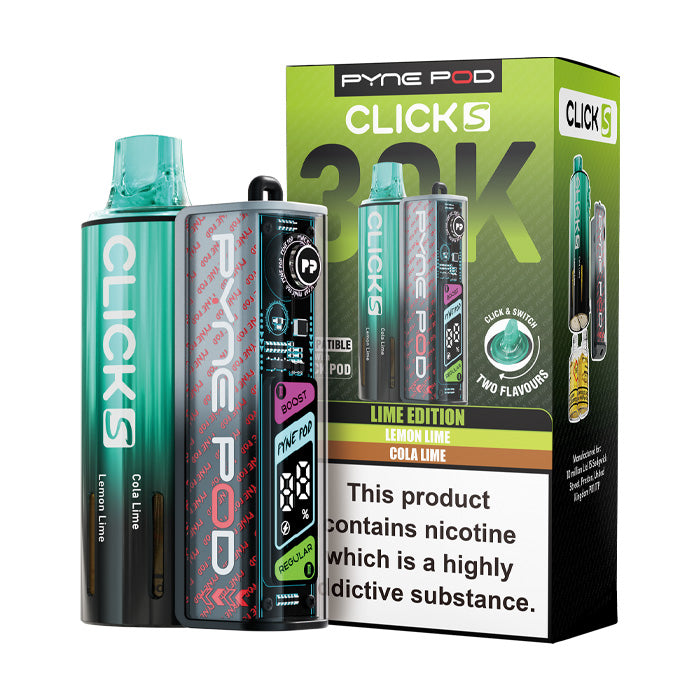 Lime Edition Pyne Pod Click S 30K Pod Kit and Box