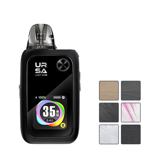 Lost Vape Ursa Epoch Pro Pod Kit with six squares showcasing all available colours