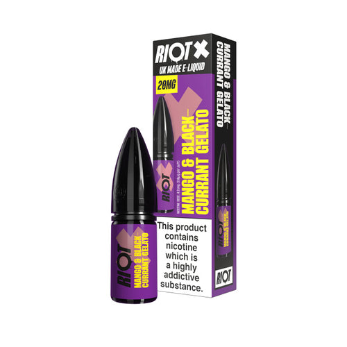 Mango & Blackcurrant Gelato Riot X 10ml Nic Salt E-Liquid Bottle and Box