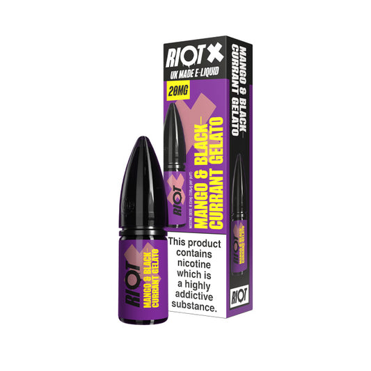 Mango & Blackcurrant Gelato Riot X 10ml Nic Salt E-Liquid Bottle and Box