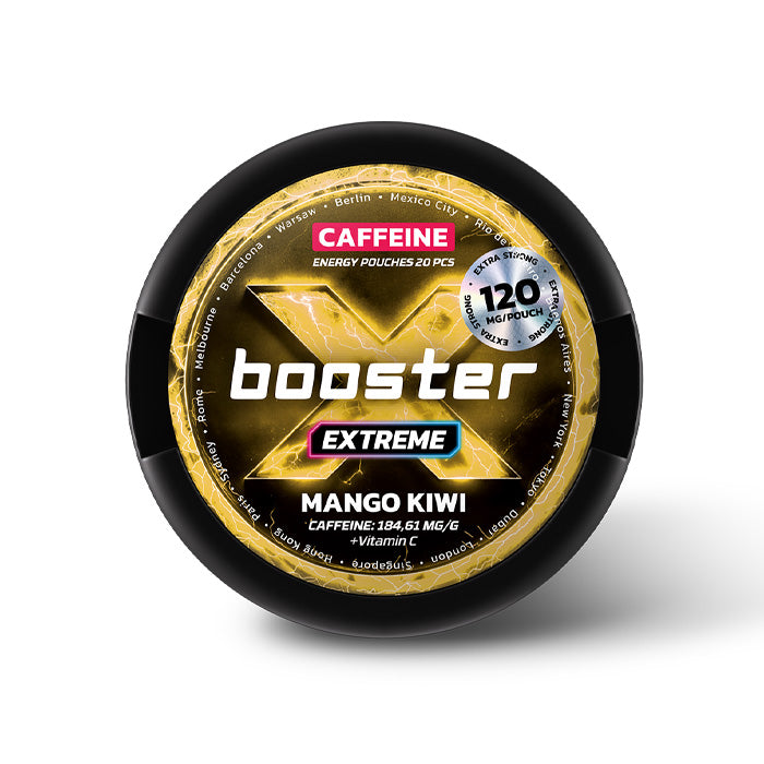 Can of Mango Kiwi X-Booster 120mg Caffeine Energy Pouches