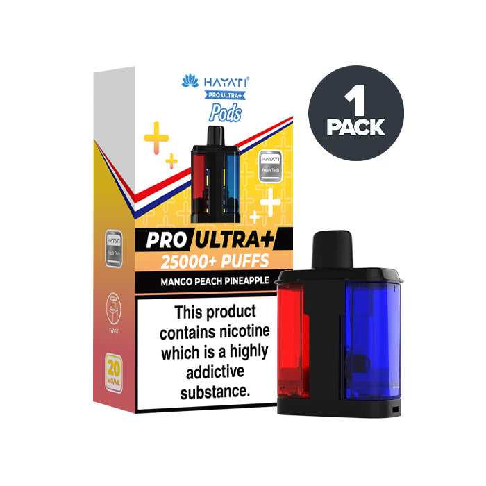Mango Peach Pineapple Hayati Pro Ultra Plus Prefilled Pod and Box
