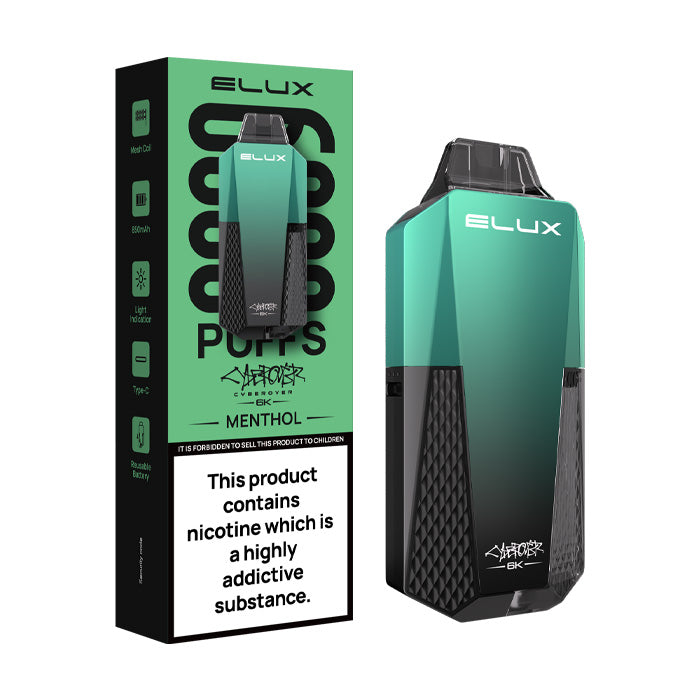 Menthol Elux Cyberover 6K Prefilled Pod Kit and Box