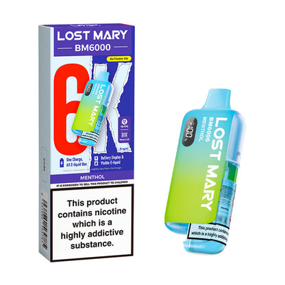 Menthol Lost Mary BM6000 Prefilled Pod Kit and Box