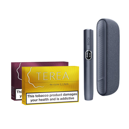 Midnight Black IQOS ILUMA-i Kit with two packs of TEREA tobacco sticks