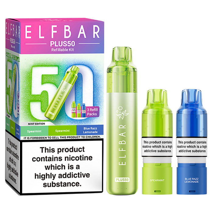 Mint Edition Elf Bar Plus 50 Prefilled Pod Kit and Box