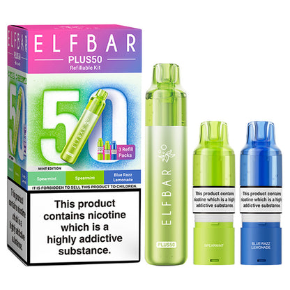 Mint Edition Elf Bar Plus 50 Prefilled Pod Kit and Box