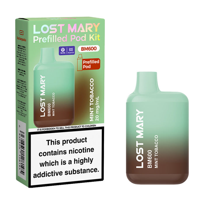 Mint Tobacco Lost Mary BM600 Prefilled Pod Kit and Box