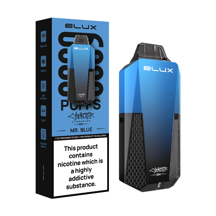 Mr Blue Elux Cyberover 6K Prefilled Pod Kit and Box