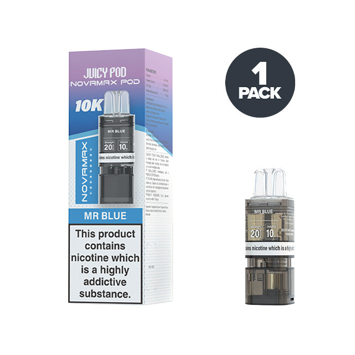 Mr Blue Juicy Pod Novamax 10K Prefilled Pod and Box