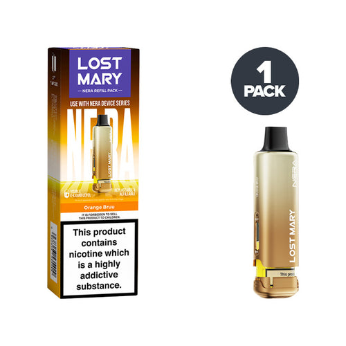 Orange Bruu Lost Mary Nera 15000 puff refill pack and box