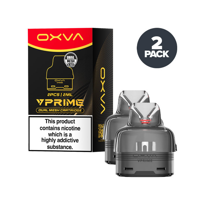 Two OXVA VPrime Dual Mesh 0.6ohm Pod Cartridges and Box