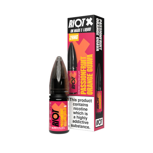 Passionfruit Orange Guava Riot X 10ml Nic Salt E-Liquid and Box