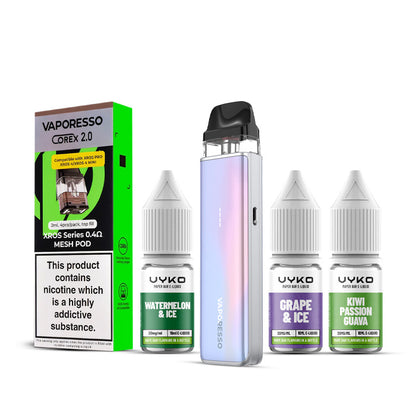 Pastel Crystal Vaporesso Xros 5 Mini Kit with a Pack of Pods and Three 10ml Bottles of Nic Salt E-Liquid