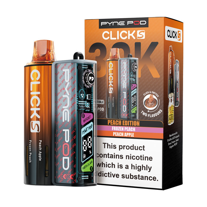 Peach Edition Pyne Pod Click S 30K Pod Kit and Box