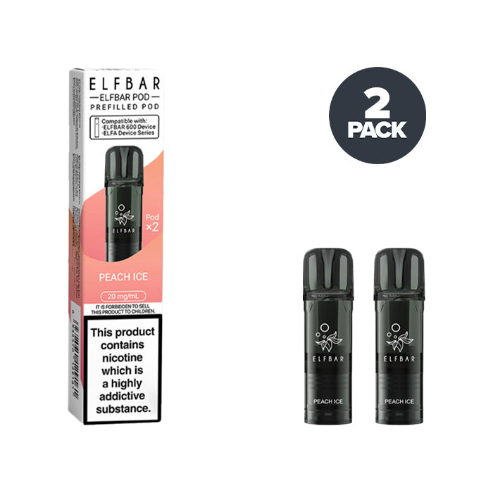Two Peach Ice Elf Bar 600 Prefilled Pods with Box