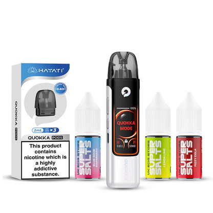 Pearl White Hayati Quokka Pro Pod Kir with a pack of Quokka Pods and three 10ml Nic Salt E-Liquids