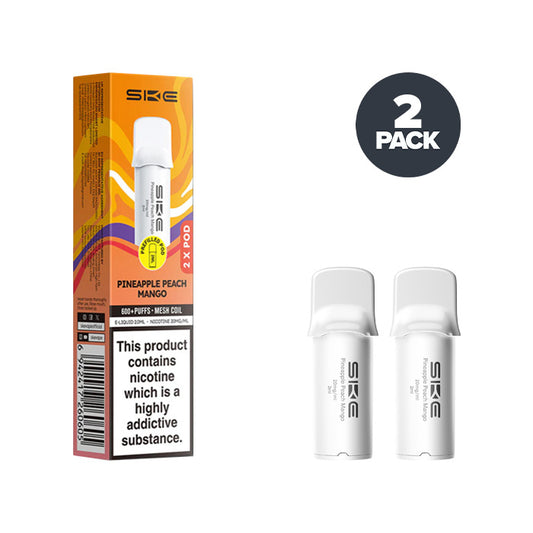 Two Pineapple Peach Mango SKE Crystal 600 Pro Prefilled Pods with Box