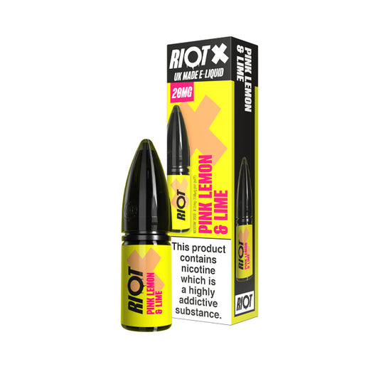 Pink Lemon & Lime Riot X 10ml Nic Salt E-Liquid Bottle and Box