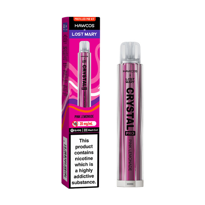 Pink Lemonade Hawcos x Lost Mary Crystal Pro Vape Kit and Box