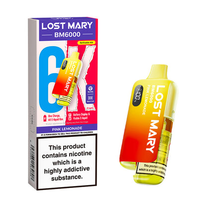 Pink Lemonade Lost Mary BM6000 Prefilled Pod Kit and Box