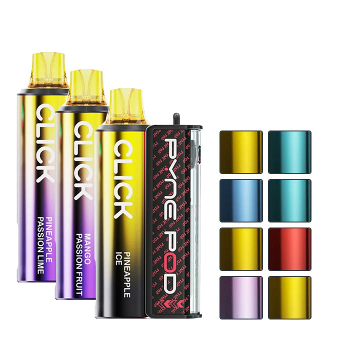 Pyne Pod Click 50K Kit with eight squares showcasing eight out of the 15 available flavours