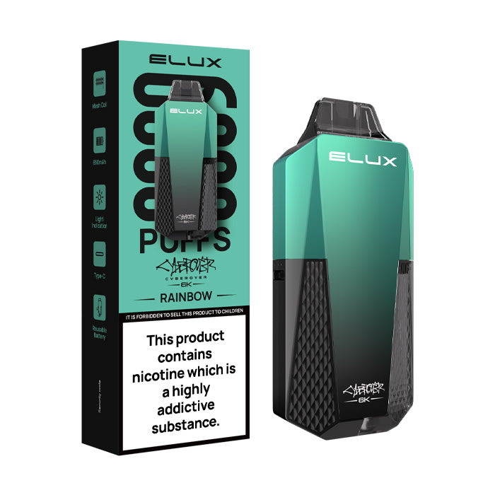 Rainbow Elux Cyberover 6K Prefilled Pod Kit and Box