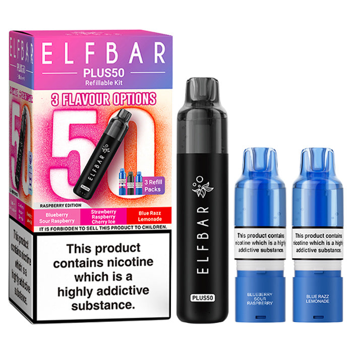 Raspberry Edition Elf Bar Plus 50 Prefilled Pod Kit and Box