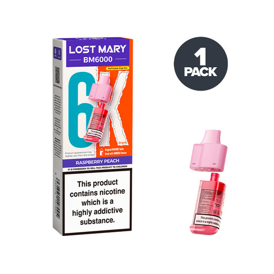 Raspberry Peach Lost Mary BM6000 Prefilled Pod and Box