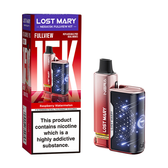 Raspberry Watermelon Lost Mary Nera 15K Fullview Prefilled Pod Kit with box