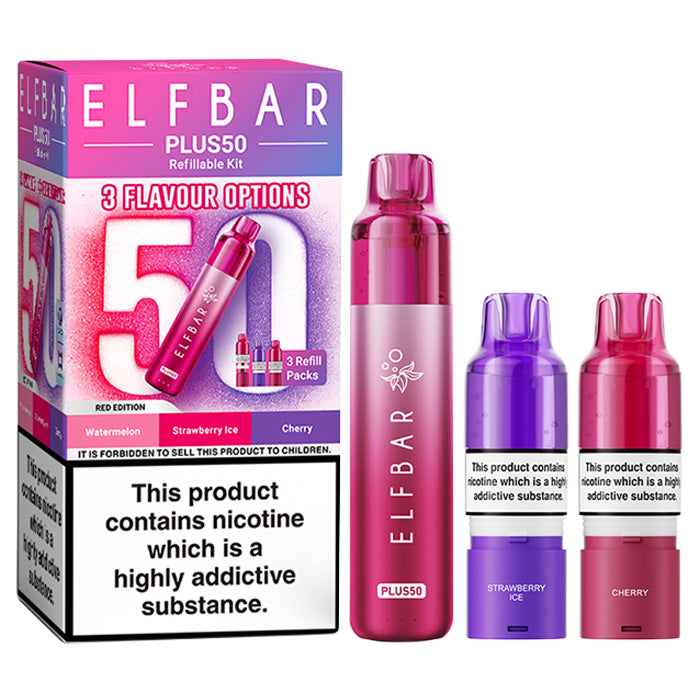Red Edition Elf Bar Plus 50 Prefilled Pod Kit and Box