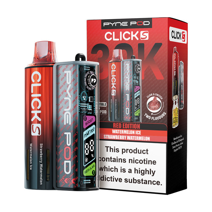 Red Edition Pyne Pod Click S 30K Pod Kit and Box