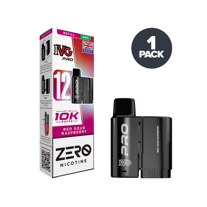 5mg Red Sour Raspberry IVG Pro 12 Refill Pack and Box
