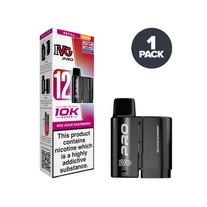 10mg Red Sour Raspberry IVG Pro 12 Refill Pack and Box