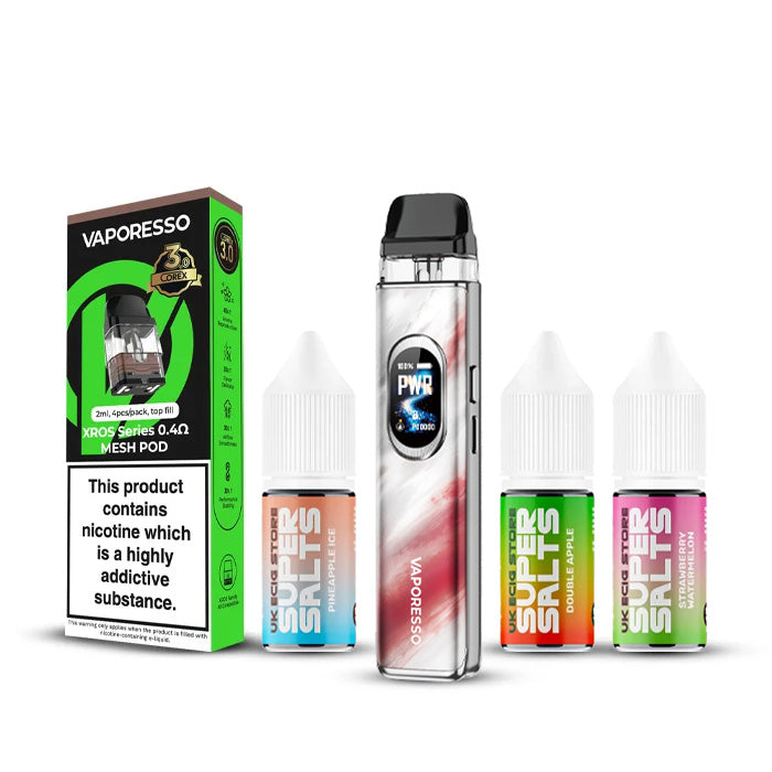 Scorching Cloud Vaporesso Xros 6 Kit with three super salts and a pack of pods