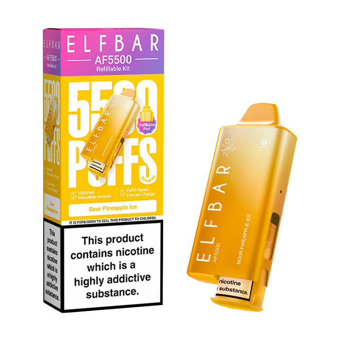 Sour Pineapple Ice Elf Bar AF5500 Prefilled Pod Kit and Box