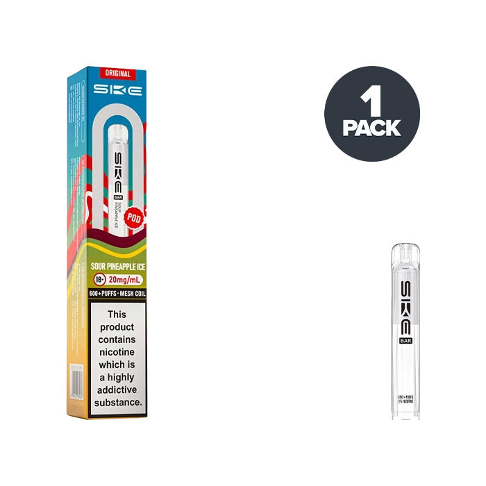 Sour Pineapple Ice SKE Bar 600 Prefilled Pod adn box