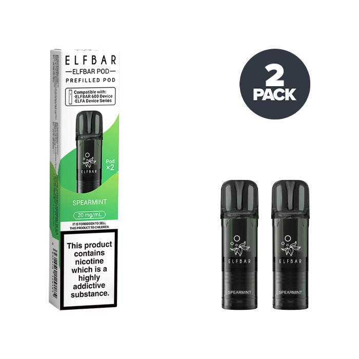 Two Spearmint Elf Bar 600 Prefilled Pods with Box