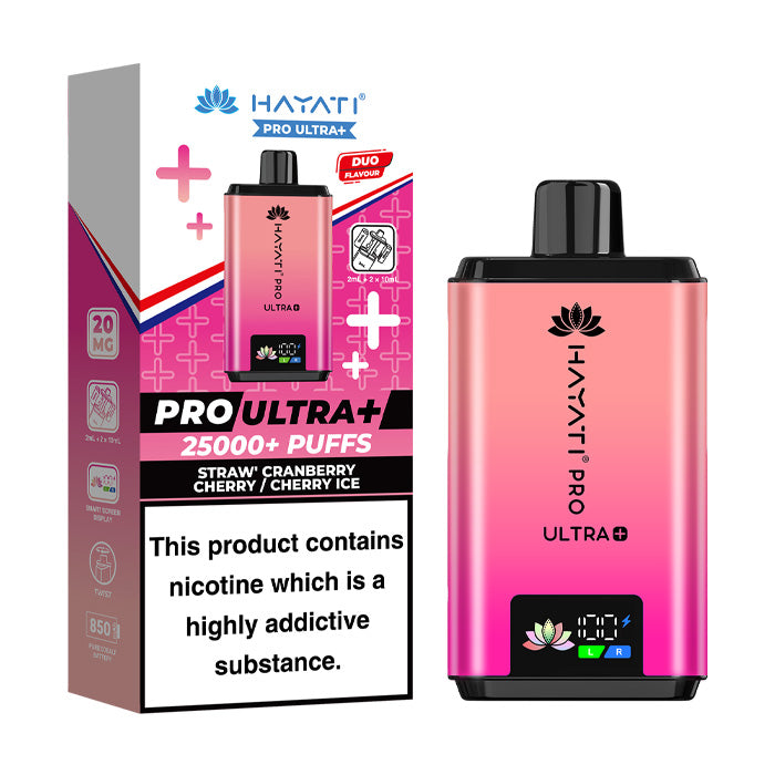 Straw' Cranberry Cherry / Cherry Ice Hayati Pro Ultra Plus Prefilled Vape Kit and Box