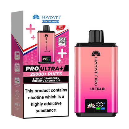 Straw' Cranberry Cherry / Cherry Ice Hayati Pro Ultra Plus Prefilled Vape Kit and Box