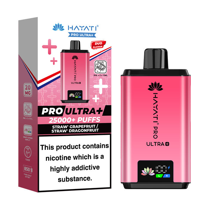 Straw' Grapefruit / Straw' Dragonfruit Hayati Pro Ultra Plus Prefilled Vape Kit and Box