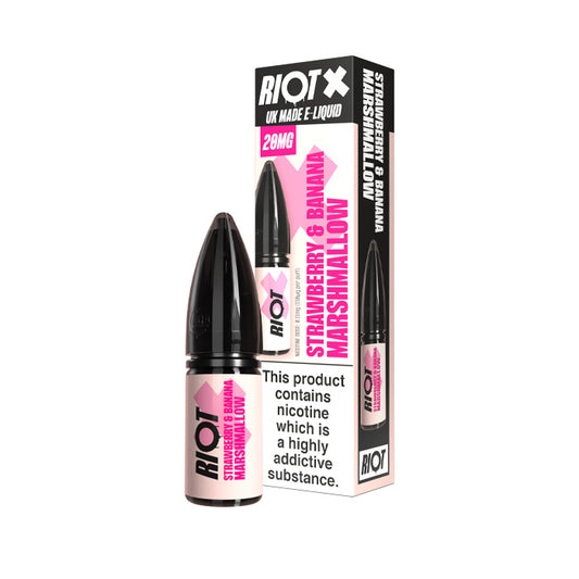 Strawberry Banana Marshmallow Riot X 10ml Nic Salt E-Liquid Bottle and Box