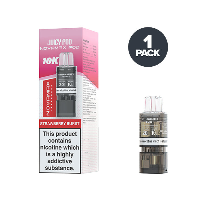 Strawberry Burst Juicy Pod Novamax 10K Prefilled Pod and Box