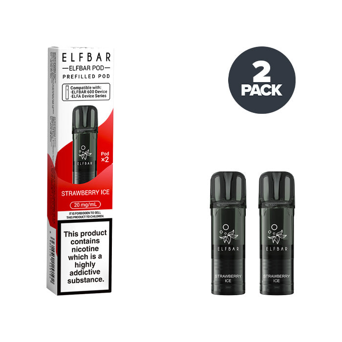 Two Strawberry Ice Elf Bar 600 Prefilled Pods with Box