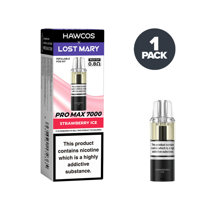 Strawberry Ice Hawcos X Lost Mary 7000 Pro Max Prefilled Pod and Box
