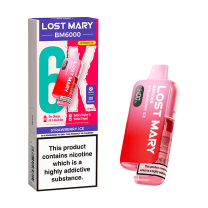 Strawberry Ice Lost Mary BM6000 Prefilled Pod Kit and Box
