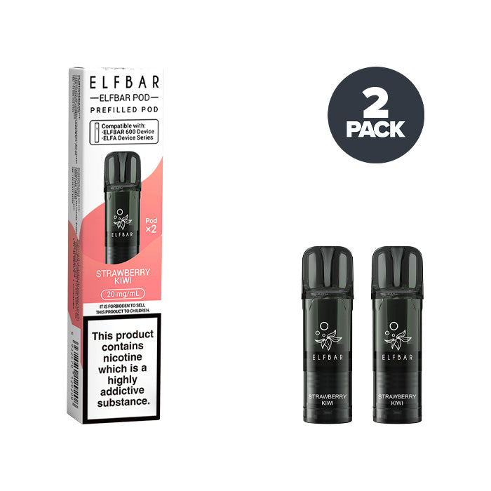 Two Strawberry Kiwi Elf Bar 600 Prefilled Pods with Box