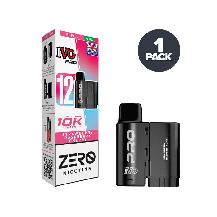 0mg Strawberry Raspberry Cherry IVG Pro 12 Refill Pack and Box