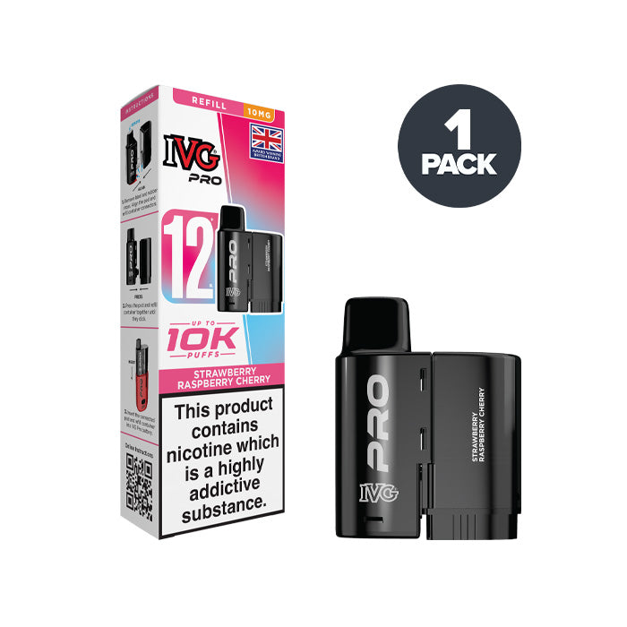 10mg Strawberry Raspberry Cherry IVG Pro 12 Refill Pack and Box